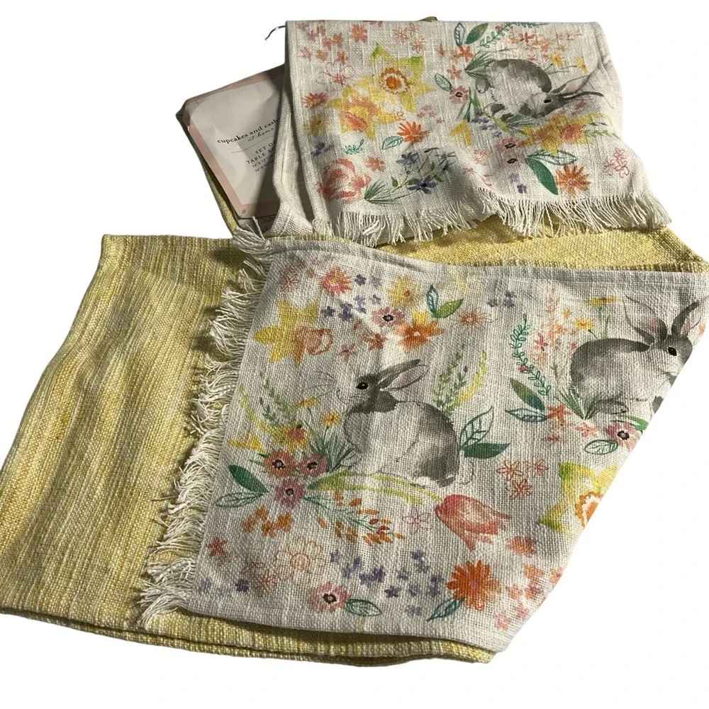 Cupcakes and Cashmere Table‎ Runner Set Of 2 Yellow Spring Easter Bunny Holiday